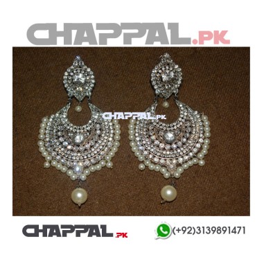 Chappal PK Crystal Stone Silver Earring Chandbali - ACE3