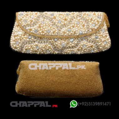 Handmade Pearl Beaded Bridal Clutch Bag Gold - PRS11