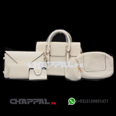 Chappal.pk Faux Leather Handbag Set White 5-Piece Combo - PRS10