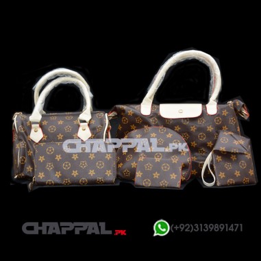 Chic Brown Floral Leather Multi Piece Handbag Set - PRS13