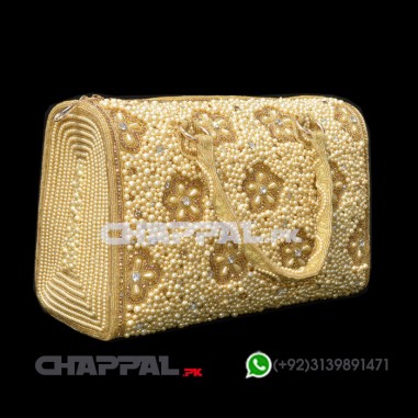 Gold Beaded Pearl Bridal Handbag Wedding Clutch Purse - PRS8