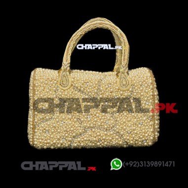Chappal.pk Beaded Pearl Handbag Gold Evening Purse - PRS7