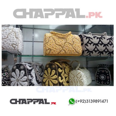 Chappal Pearl Beaded Handbag Velvet Wedding Purse - PRS 2