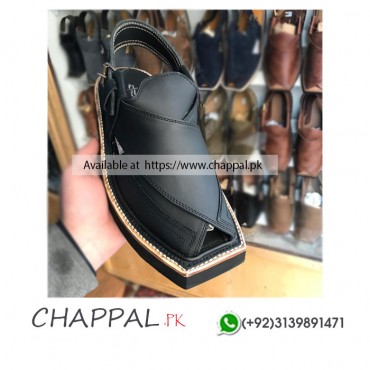 KAPTAAN CHAPPAL IN BLACK CUT PIECE LEATHER KHERI SHOPPING