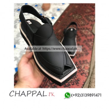 KAPTAAN CHAPPAL IN BLACK CUT PIECE LEATHER KHERI SHOPPING