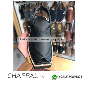 KAPTAAN CHAPPAL IN BLACK CUT PIECE LEATHER KHERI SHOPPING