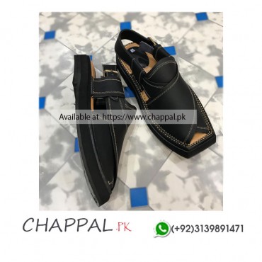 PESHAWARI CHAPPAL-KAPTAAN CHAPPAL - BLACK DOUBLE SOLE KHERI