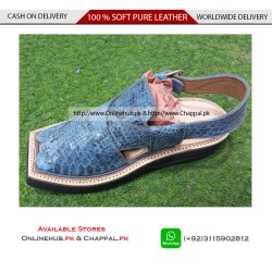 Blue Leather Peshawari Chappal Double Sole - KP024