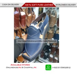 Blue Pure Leather Peshawari Chappal Double Sole - KP027