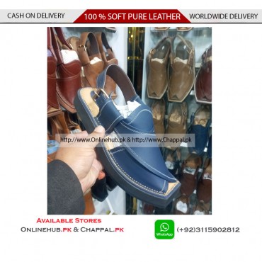 KAPTAAN CHAPPAL BLUE COLOR PURE LEATHER |CHAPPAL.PK