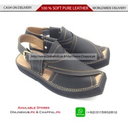 Classic Pure Leather Peshawari Chappal Black - KP040