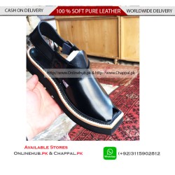 Classic Black Leather Peshawari Chappal Sandal - KP043