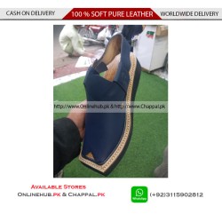 Blue Pure Leather Peshawari Chappal Double Sole - KP044