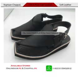 Black Pure Cow Leather Kaptaan Chappal Double Sole - KP046