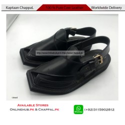 Black Leather Kaptaan Chappal with Double Sole - KP051