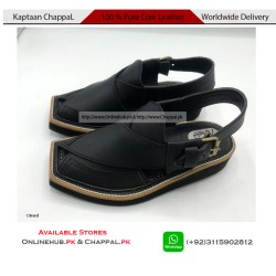Black Pure Cow Leather Kaptaan Chappal Double Sole - KP052