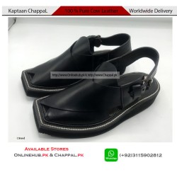 Black Leather Kaptaan Chappal Double Sole - KP053