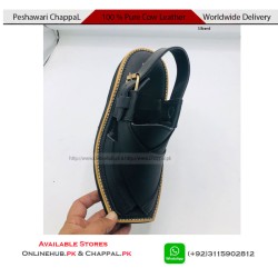 S Brand Pure Leather Black Peshawari Chappal - KP057