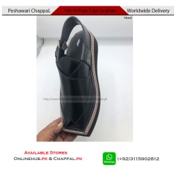 Black Pure Cow Leather Peshawari Chappal Double Sole - KP060
