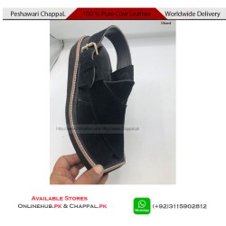 S Brand Pure Cow Leather Black Peshawari Chappal - KP061