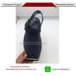 Classic Navy Blue Pure Leather Peshawari Chappal - KP063
