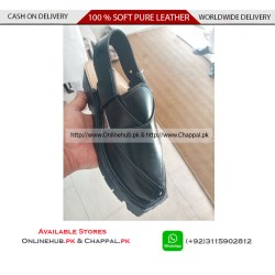 Classic Black Leather Peshawari Chappal Mens Sandal - NOZ001
