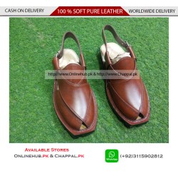 Classic Brown Leather Peshawari Chappal Double Sole - NOZ003