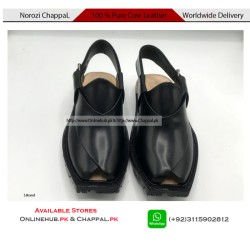 Traditional Black Leather Norozi Chappal Sandals - NOZ005