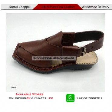 QUETTA NOROZI CHAPPAL T SHAPE DESIGN BROWN COLOR LEATHER 