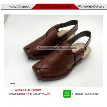 QUETTA NOROZI CHAPPAL T SHAPE DESIGN BROWN COLOR LEATHER 