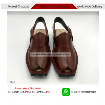 QUETTA NOROZI CHAPPAL T SHAPE DESIGN BROWN COLOR LEATHER 