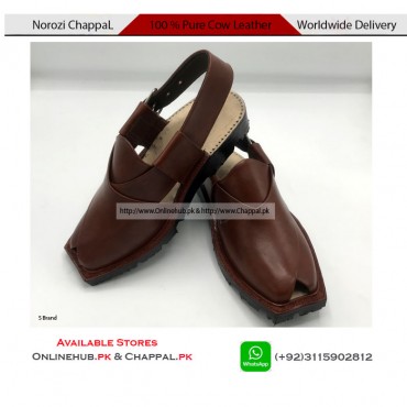 QUETTA NOROZI CHAPPAL T SHAPE DESIGN BROWN COLOR LEATHER 