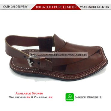 Classic Brown Pure Leather Peshawari Chappal Sandal - PS011