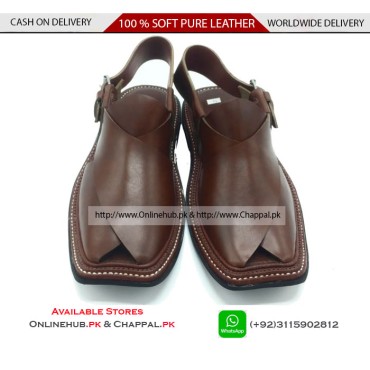 Classic Brown Pure Leather Peshawari Chappal Sandal - PS011