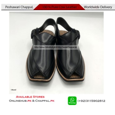 Traditional Black Leather Peshawari Chappal Sandal - PS013