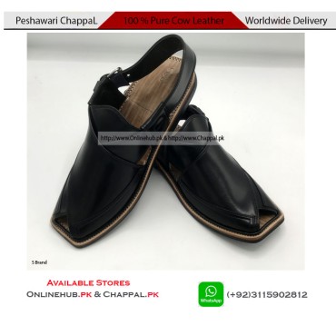 Traditional Black Leather Peshawari Chappal Sandal - PS013