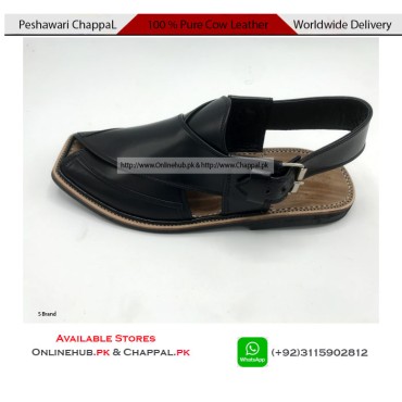 Traditional Black Leather Peshawari Chappal Sandal - PS013