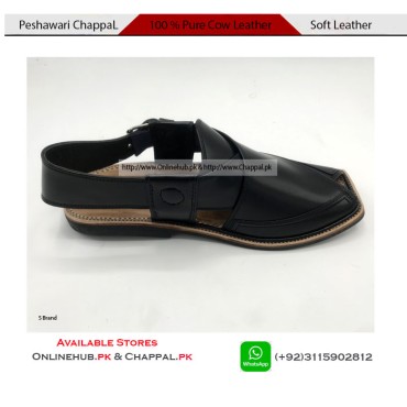 Traditional Black Leather Peshawari Chappal Sandal - PS013