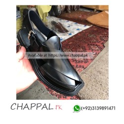 Black Genuine Leather Peshawari Chappal Double Sole - PS026