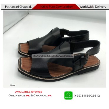 Genuine Cow Leather Black Peshawari Chappal Sandal - PS035