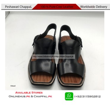 Genuine Cow Leather Black Peshawari Chappal Sandal - PS035