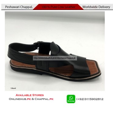 Genuine Cow Leather Black Peshawari Chappal Sandal - PS035
