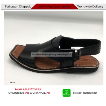 Genuine Cow Leather Black Peshawari Chappal Sandal - PS035
