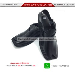 Classic Pure Leather Peshawari Chappal Black Sandal - PS042