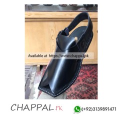 Classic Black Leather Peshawari Chappal Sandal - PS045
