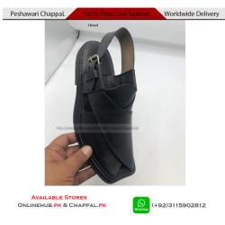 S Brand Pure Leather Peshawari Chappal Black Sandals - PS057