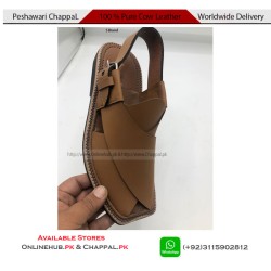 Traditional Leather Peshawari Chappal Sandal in Tan - PS058