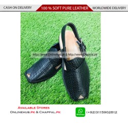 Classic Black Leather Peshawari Chappal Double Sole - PS060