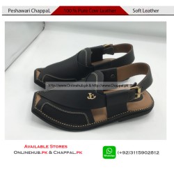 Black Pure Cow Leather Peshawari Chappal Soft Sole - PS092