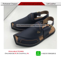 Blue Pure Cow Leather Peshawari Chappal - PS093